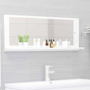 Chic White Wall Mounted Bathroom Mirror with Shelf Contemporary Wooden Decor