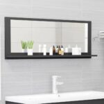 Chic Grey Wall Mounted Bathroom Mirror with Shelf Contemporary Acrylic Wood