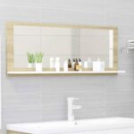 Chic White Sonoma Oak Finish Wall Mirror with Shelf Bathroom Vanity Decor