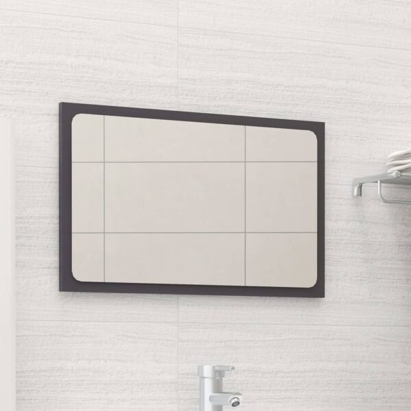 Contemporary High Gloss Grey Wall Mirror Engineered Wood Acrylic Bathroom Decor