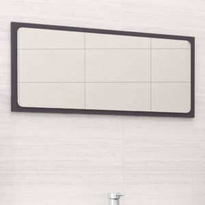 Contemporary Grey Wall Mirror Engineered Wood Acrylic Finish Bathroom Decor