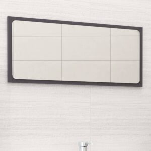 Contemporary High Gloss Grey Wall Mirror Engineered Wood Acrylic Bathroom Decor