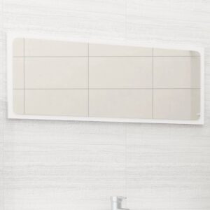 Chic White Wall Mounted Bathroom Mirror Contemporary Engineered Wood Acrylic