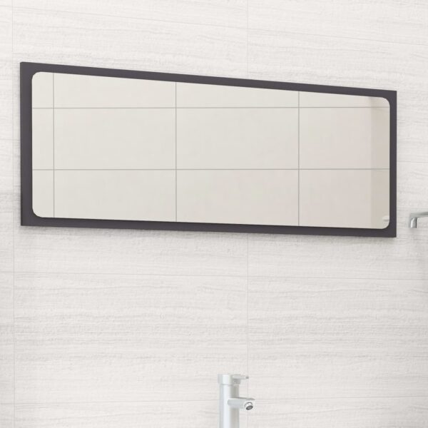 Contemporary Grey Wall Mirror Engineered Wood Acrylic Finish Bathroom Decor