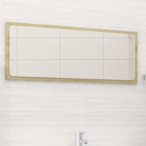 Chic Sonoma Oak Finish Wall Mirror Contemporary Engineered Wood Acrylic Decor