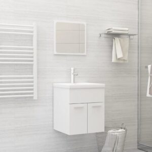 Chic White Bathroom Vanity Cabinet Set with Mirror Engineered Wood Storage