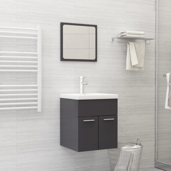 Chic High Gloss Grey Bathroom Furniture Set Mirror Cabinet Storage Engineered Wood