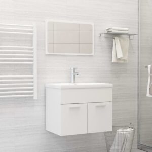 Chic White Bathroom Vanity Cabinet Set with Mirror Storage Engineered Wood