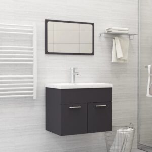 Chic Grey Bathroom Vanity Cabinet Set with Mirror Engineered Wood Storage