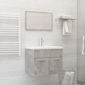 Chic Concrete Grey Bathroom Vanity Set with Mirror Engineered Wood Storage