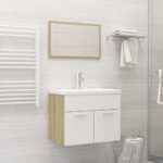 Chic White Sonoma Oak Bathroom Furniture Set Mirror Cabinet Storage Space