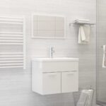 High Gloss White Bathroom Furniture Set Mirror Cabinet Storage Engineered Wood