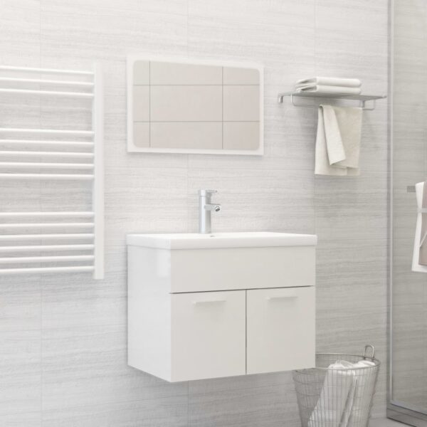 High Gloss White Bathroom Furniture Set Mirror Cabinet Storage Engineered Wood