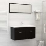 Chic Black Bathroom Vanity Set with Mirror Wall Mounted Storage Cabinet