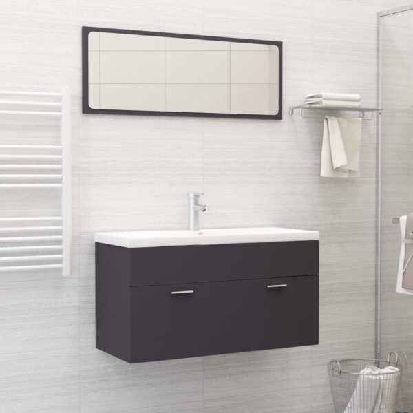 Chic Grey Bathroom Vanity Cabinet Set with Mirror Engineered Wood Storage