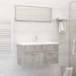 Chic Concrete Grey Bathroom Vanity Set with Mirror Engineered Wood Storage