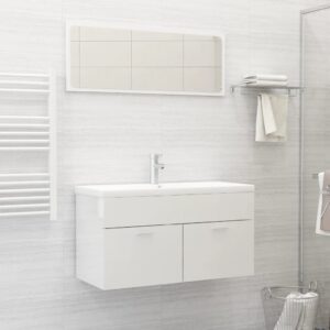 High Gloss White Bathroom Furniture Set Mirror Cabinet Storage Engineered Wood