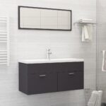 Chic Grey Bathroom Vanity Cabinet Set with Mirror Engineered Wood Storage