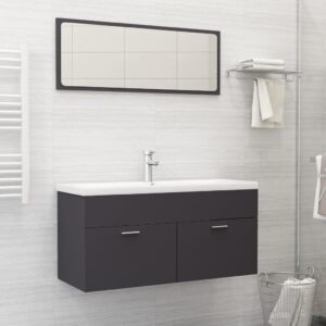 Chic Grey Bathroom Vanity Cabinet Set with Mirror Engineered Wood Storage