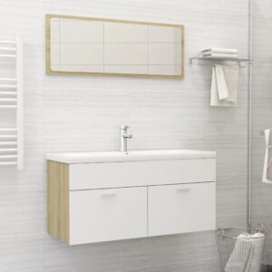 Chic White Sonoma Oak Bathroom Vanity Cabinet Set with Mirror Storage Space