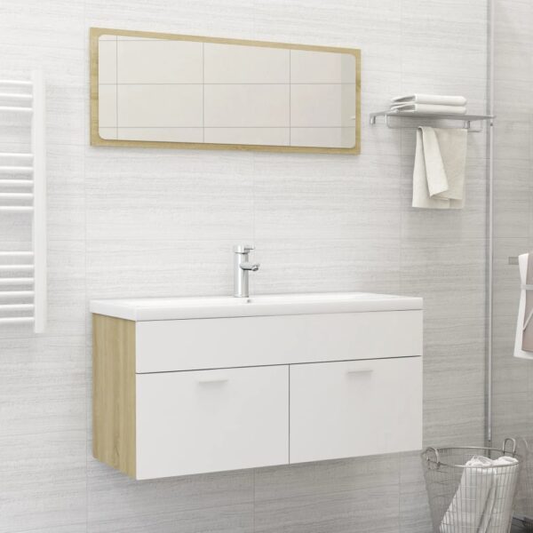 Chic White Sonoma Oak Bathroom Vanity Cabinet Set with Mirror Storage Space