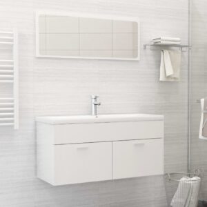 High Gloss White Bathroom Furniture Set Mirror Cabinet Storage Engineered Wood