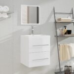 Bathroom Cabinet with Mirror High Gloss White 41x38.5x48 cm