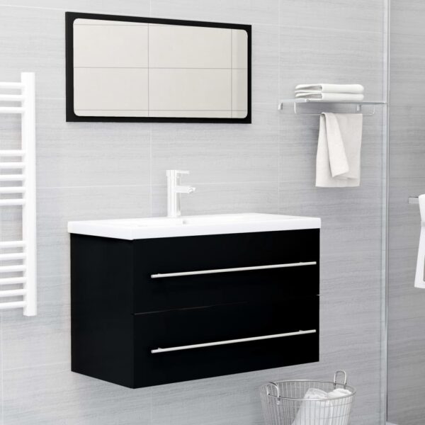 2 Piece Bathroom Furniture Set Black Engineered Wood