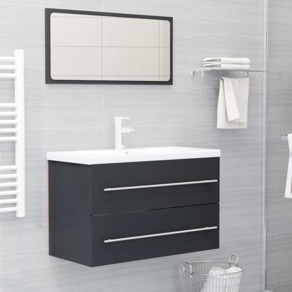 Chic Grey Bathroom Vanity Set with Mirror Engineered Wood Storage Cabinet