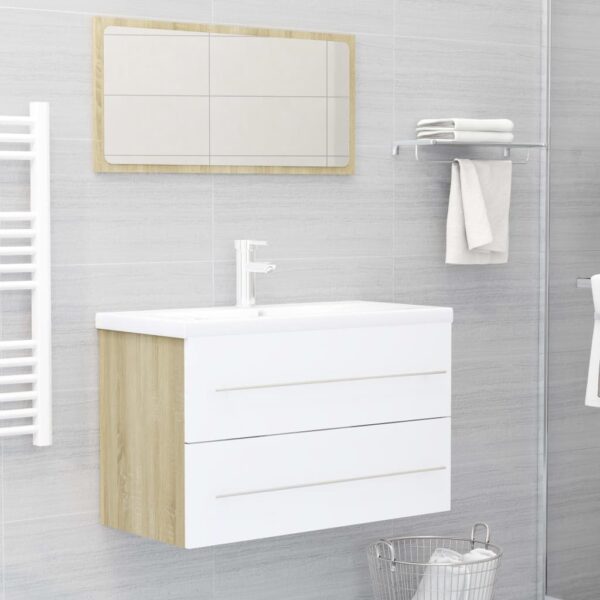 Chic White Sonoma Oak Bathroom Furniture Set Mirror Cabinet Storage Space