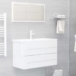 Chic High Gloss White Bathroom Furniture Set with Mirror Engineered Wood