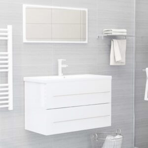 Chic High Gloss White Bathroom Furniture Set with Mirror Engineered Wood