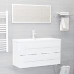 Chic White Bathroom Vanity Set with Mirror Engineered Wood Storage Cabinet