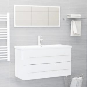 Chic White Bathroom Vanity Set with Mirror Engineered Wood Storage Cabinet