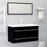 2 Piece Bathroom Furniture Set Black Engineered Wood