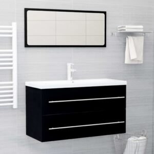 2 Piece Bathroom Furniture Set Black Engineered Wood