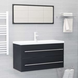 Chic Grey Bathroom Vanity Set with Mirror Engineered Wood Storage Cabinet