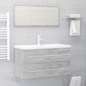 2 Piece Bathroom Furniture Set Concrete Grey Engineered Wood