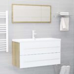 Chic White Sonoma Oak Bathroom Furniture Set Mirror Cabinet Storage Space