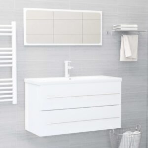 High Gloss White Bathroom Furniture Set Engineered Wood Mirror Cabinet Storage