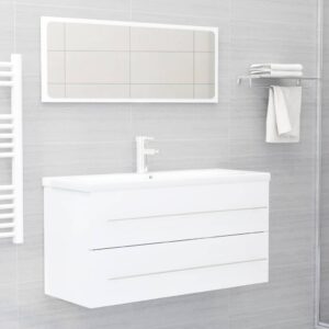 Chic White Bathroom Vanity Cabinet Set with Mirror Engineered Wood Storage