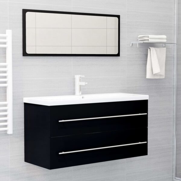 Chic Black Bathroom Vanity Set with Mirror Engineered Wood Storage Cabinet