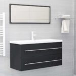 Chic Grey Bathroom Vanity Set with Mirror Engineered Wood Storage Cabinet