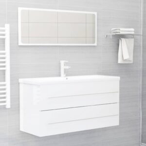 High Gloss White Bathroom Furniture Set Engineered Wood Mirror Cabinet Storage