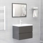 Chic Grey Bathroom Vanity Cabinet Set with Mirror Engineered Wood Storage