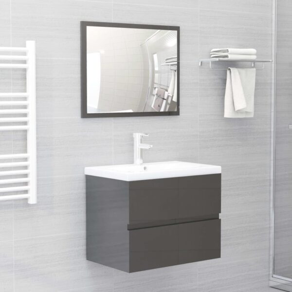 Chic Grey Bathroom Vanity Cabinet Set with Mirror Engineered Wood Storage