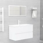 Chic White Bathroom Vanity Cabinet Set with Mirror Modern Engineered Wood Storage