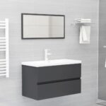 Chic Grey Bathroom Vanity Cabinet Set with Mirror Engineered Wood Storage