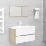 Chic White Sonoma Oak Bathroom Vanity Cabinet Set with Mirror Storage Wood