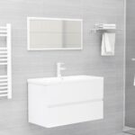 Chic High Gloss White Bathroom Furniture Set with Mirror and Storage Cabinet